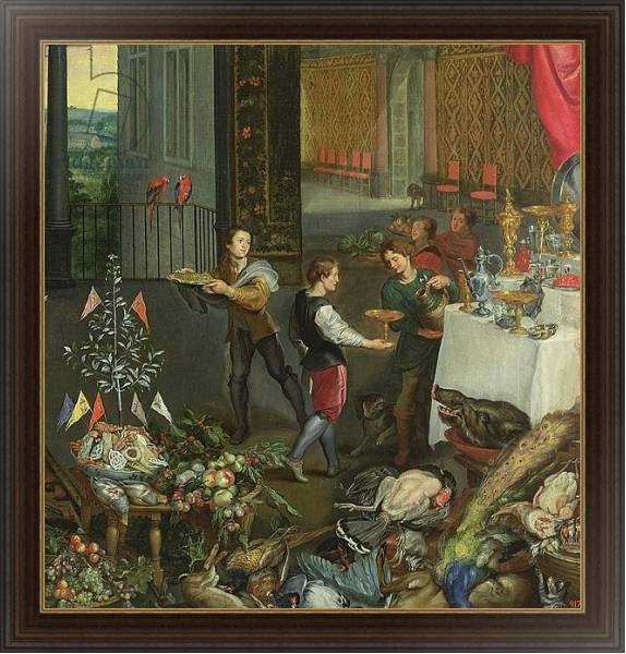 Постер Allegory of Taste, detail of servers bringing wine, 1618 с типом исполнения На холсте в раме в багетной раме 1.023.151
