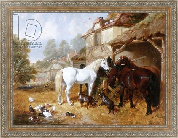 Постер Horses in a Farmyard с типом исполнения На холсте в раме в багетной раме 484.M48.310