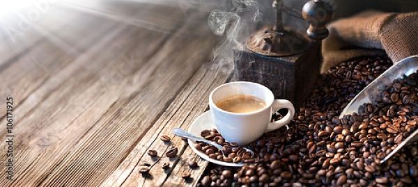 Постер Доброе утро начинается с хорошего кофе с типом исполнения На холсте без рамы