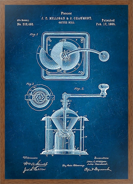 Постер Патент на кофемолку, 1885г с типом исполнения На холсте в раме в багетной раме 1727.4310