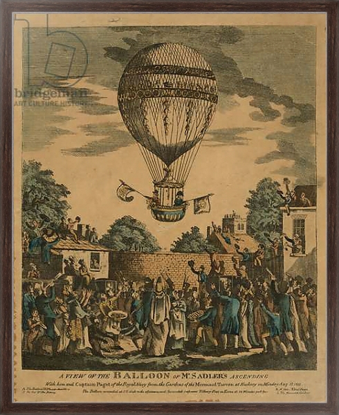 Постер A view of the balloon of Mr. Sadler's ascending with him and Captain Paget of the Royal Navy. August 12, 1811 с типом исполнения На холсте в раме в багетной раме 221-02