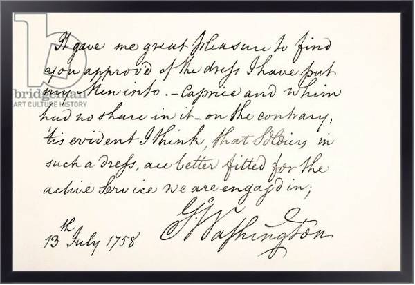 Постер Handwriting and signature of George Washington, 1758 с типом исполнения На холсте в раме в багетной раме 221-01