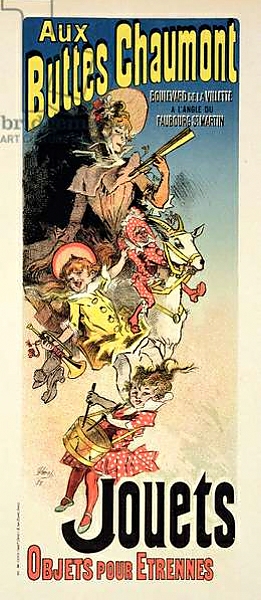 Постер Reproduction of a poster advertising 'New Year Gifts at the Buttes Chaumont', Boulevard de la Villette, Paris, 1889 с типом исполнения На холсте без рамы