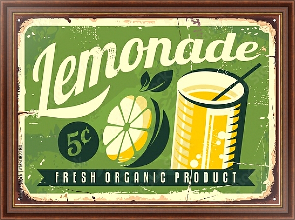 Постер Ретро-плакат с лимонадом с типом исполнения На холсте в раме в багетной раме 35-M719P-83