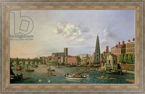 Постер A View of the River Thames at York Steps with Westminster Abbey beyond с типом исполнения На холсте в раме в багетной раме 484.M48.310