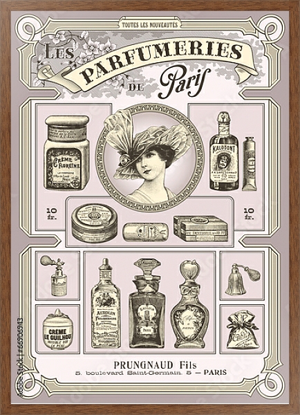 Постер Набор французских духов и косметики с типом исполнения На холсте в раме в багетной раме 1727.4310
