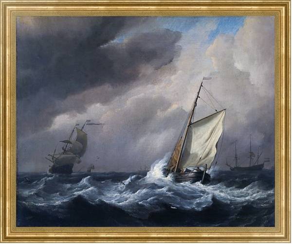 Постер Малый голландский корабль бейдевинд в сильный бриз с типом исполнения На холсте в раме в багетной раме NA033.1.051