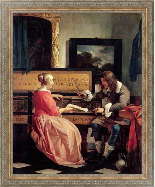 Постер A Man and a Woman Seated by a Virginal, c.1665 с типом исполнения На холсте в раме в багетной раме 484.M48.310