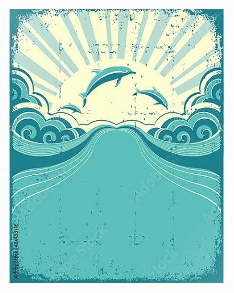 Постер Дельфины в море 2 с типом исполнения На холсте в раме в багетной раме 221-03