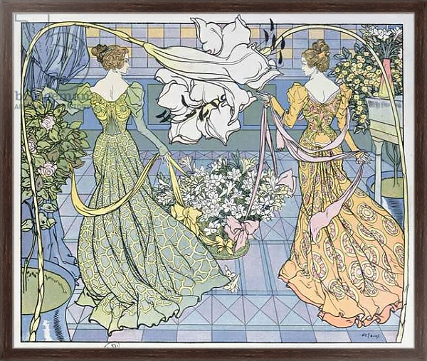 Постер Women surrounded by flowers, c. 1900 с типом исполнения На холсте в раме в багетной раме 221-02