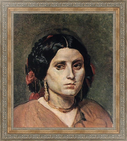 Постер Голова молодой женщины с серьгами и ожерельем. с типом исполнения На холсте в раме в багетной раме 484.M48.310