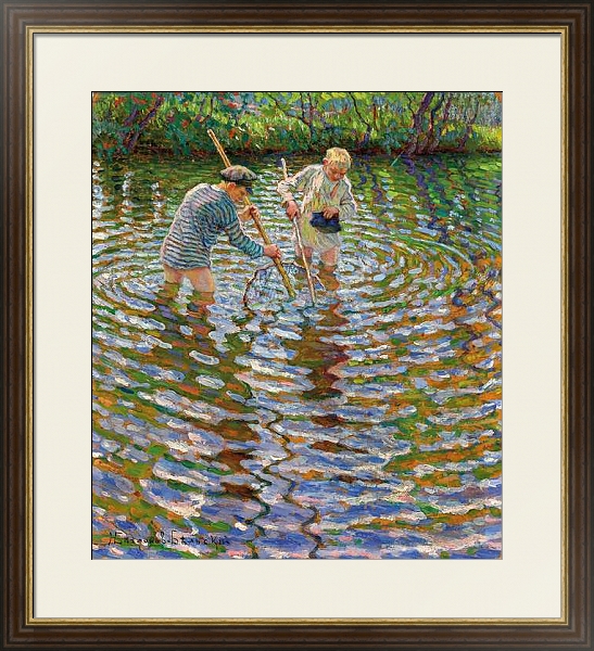 Постер Young Boys Fishing for Crayfish, с типом исполнения Под стеклом в багетной раме 1.023.036