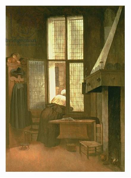 Постер Woman at a Window, 1654 с типом исполнения На холсте в раме в багетной раме 221-03