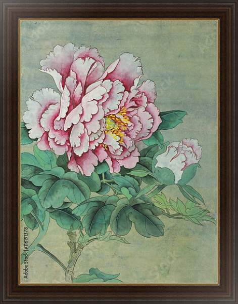 Постер Нежно-розовый цветок пиона с бутоном  с типом исполнения На холсте в раме в багетной раме 1.023.151