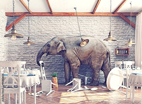 Постер Слон в комнате с типом исполнения На холсте без рамы