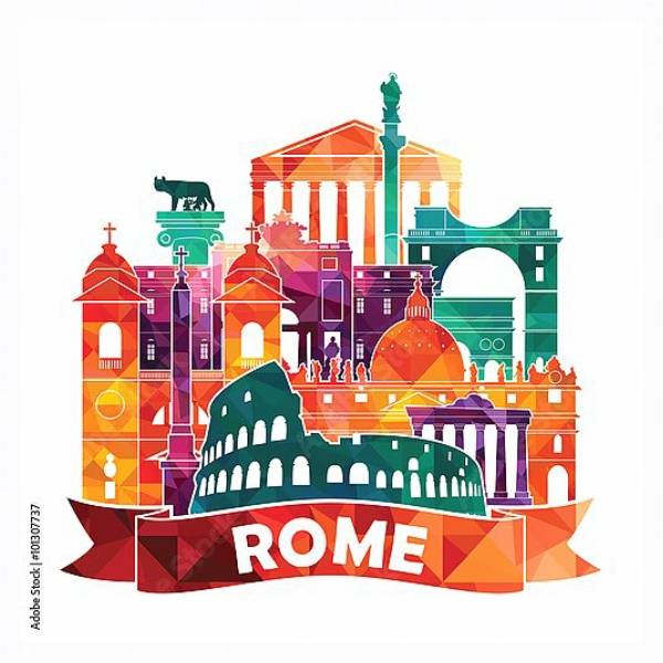 Постер Рим, коллаж с типом исполнения На холсте в раме в багетной раме 221-03