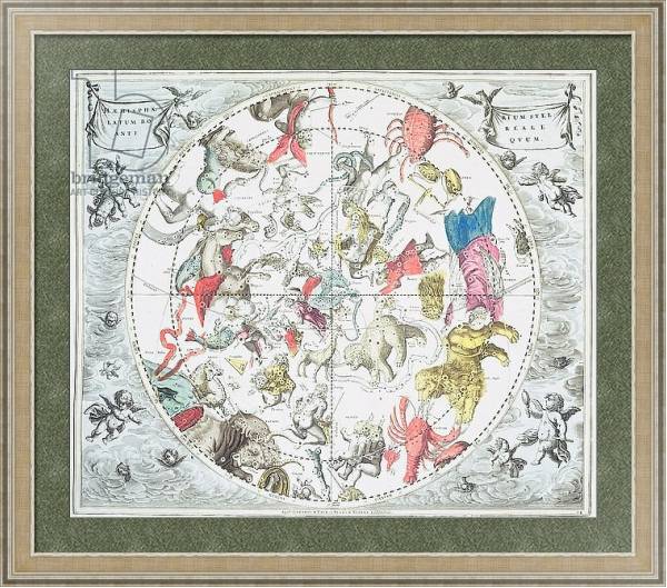 Постер Celestial Planisphere Showing the Signs of the Zodiac, from 'The Celestial Atlas', 1660-61 с типом исполнения Акварель в раме в багетной раме 485.M40.584