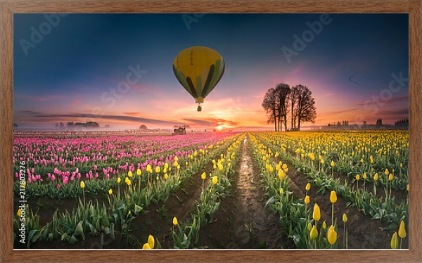 Постер Воздушные шары, парящие над полем тюльпанов с типом исполнения На холсте в раме в багетной раме 1727.4310