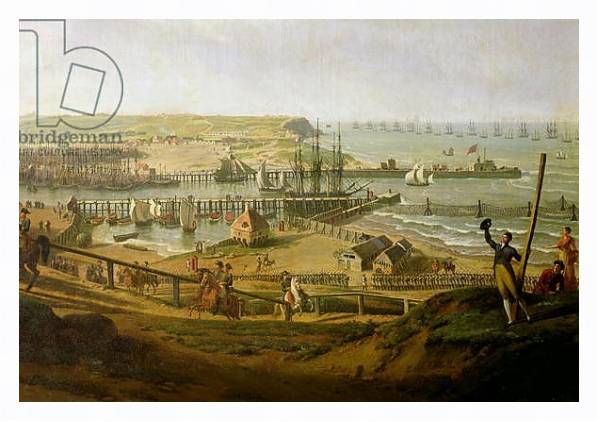 Постер Napoleon Visiting the Camp at Boulogne in July 1804, detail of the port, 1806 с типом исполнения На холсте в раме в багетной раме 221-03