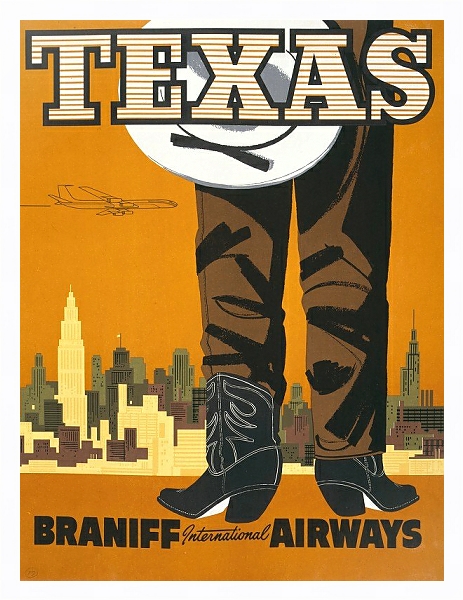 Постер Texas. Braniff International Airways с типом исполнения На холсте в раме в багетной раме 221-03
