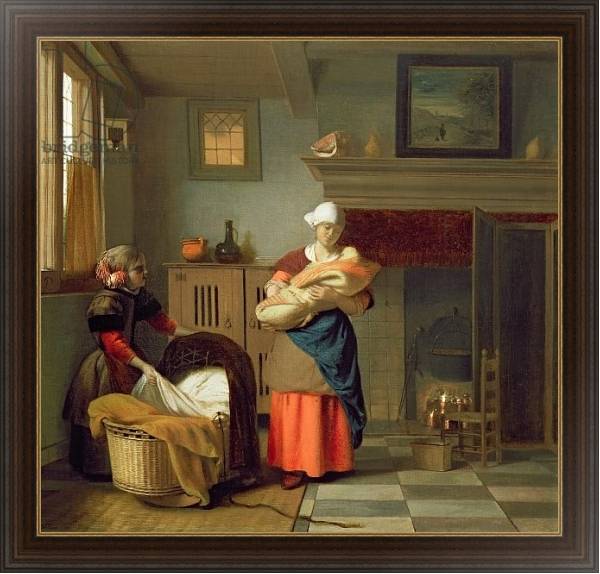 Постер Nursemaid with baby in an interior and a young girl preparing the cradle с типом исполнения На холсте в раме в багетной раме 1.023.151
