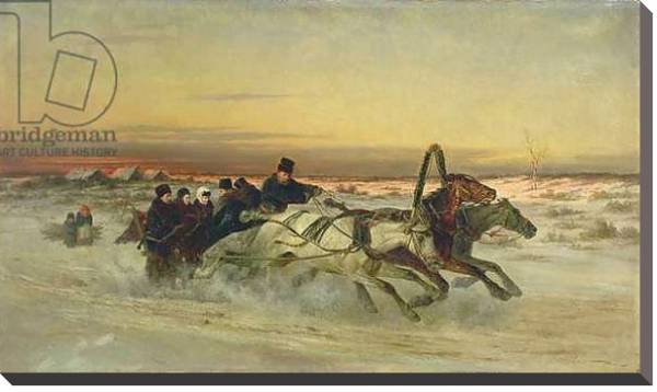 Постер A Galloping Winter Troika at Dawn с типом исполнения На холсте без рамы