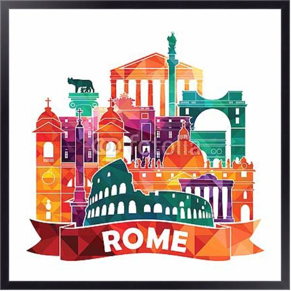 Постер Рим, коллаж с типом исполнения На холсте в раме в багетной раме 221-01