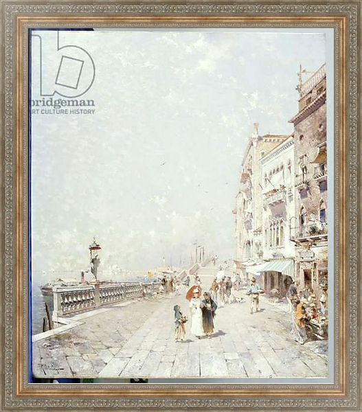Постер The Molo, Venice, looking West with figures Promenading с типом исполнения На холсте в раме в багетной раме 484.M48.310