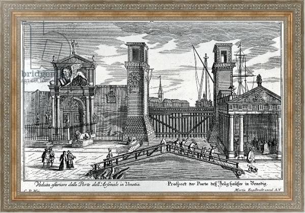 Постер View of the gates at the entrance to the Arsenal in Venice, published by Martin Engelbrecht, c.1740s с типом исполнения На холсте в раме в багетной раме 484.M48.310