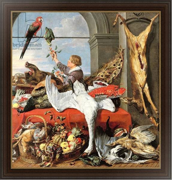 Постер Interior of an office, or still life with game, poultry and fruit, c.1635 с типом исполнения На холсте в раме в багетной раме 1.023.151