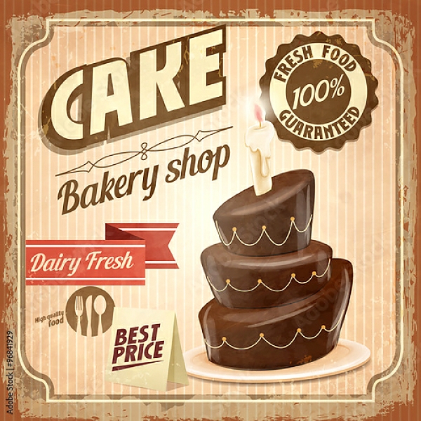 Постер Ретро плакат с шоколадным тортом с типом исполнения На холсте без рамы