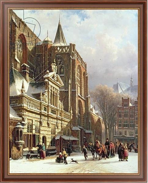 Постер View of the Hoofdwacht and the Grote Kerk, Zwolle с типом исполнения На холсте в раме в багетной раме 35-M719P-83