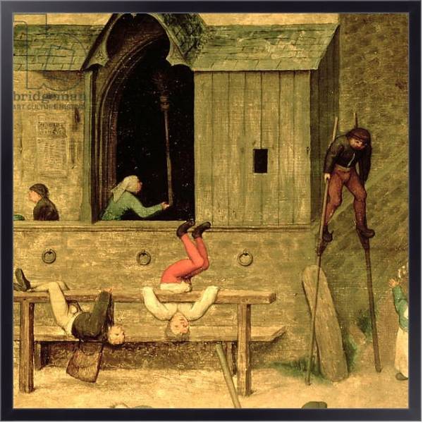 Постер Children's Games: detail of a boy on stilts and children playing in the stocks, 1560 с типом исполнения На холсте в раме в багетной раме 221-01
