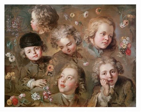 Постер Children's heads and flowers с типом исполнения На холсте в раме в багетной раме 221-03
