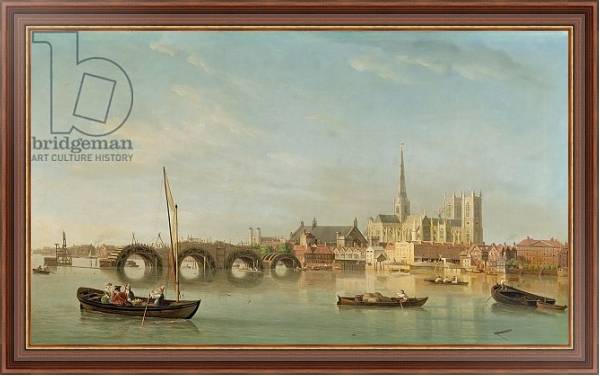 Постер The Building of Westminster Bridge with an imaginary view of Westminster Abbey, c.1742 с типом исполнения На холсте в раме в багетной раме 35-M719P-83