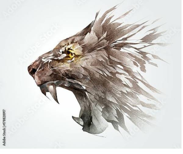 Постер Иллюстрация рычащей морды льва с типом исполнения На холсте без рамы