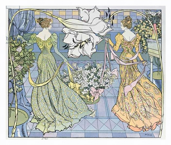 Постер Women surrounded by flowers, c. 1900 с типом исполнения На холсте в раме в багетной раме 221-03