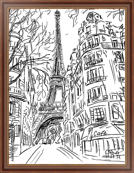 Постер Париж в Ч/Б рисунках #1 с типом исполнения На холсте в раме в багетной раме 35-M719P-83