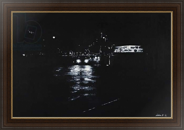 Постер North Greenwich, night scene, road, London, Black & White 2016 с типом исполнения На холсте в раме в багетной раме 1.023.151