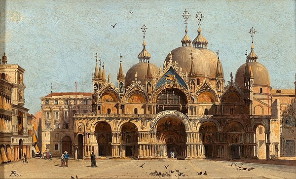 Постер Venice, La facciata della Basilica S. Marco с типом исполнения На холсте без рамы