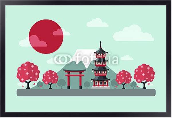 Постер Знаменитые японские достопримечательности с типом исполнения На холсте в раме в багетной раме 221-01