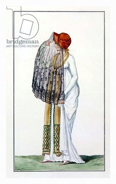 Постер Ladies' day dress with veil from Journal des Dames, 1799 с типом исполнения На холсте в раме в багетной раме 221-03