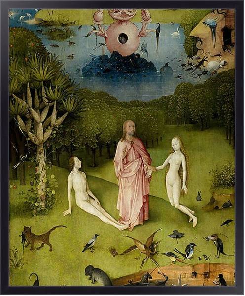 Постер The Garden of Earthly Delights: The Garden of Eden, left wing of triptych, c.1500 2 с типом исполнения На холсте в раме в багетной раме 221-01