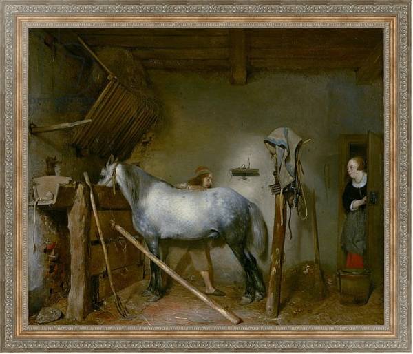 Постер Horse in a Stable, c.1652-54 с типом исполнения На холсте в раме в багетной раме 484.M48.310