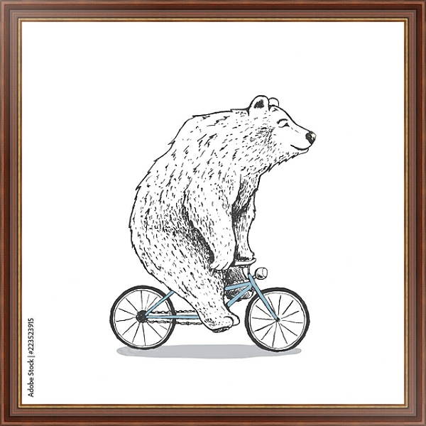 Постер Белый медведь на велосипеде с типом исполнения На холсте в раме в багетной раме 35-M719P-83