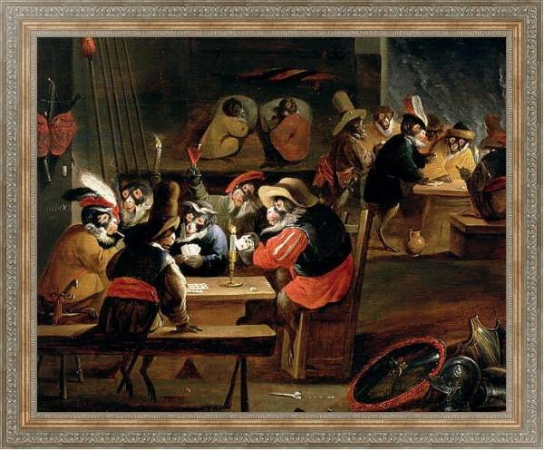 Постер Monkeys in a Tavern, detail of the card game с типом исполнения На холсте в раме в багетной раме 484.M48.310