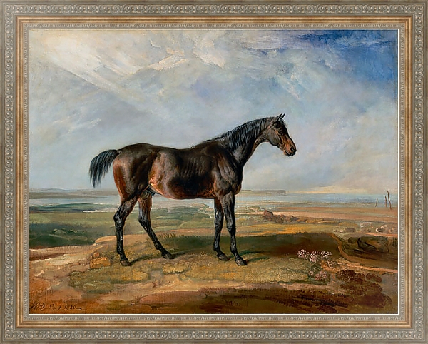Постер Racehorse Standing in a Coastal Landscape an Estuary Beyond 1820 с типом исполнения На холсте в раме в багетной раме 484.M48.310