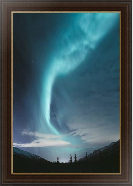 Постер Голубое полярное сияние над лесом с типом исполнения На холсте в раме в багетной раме 1.023.151