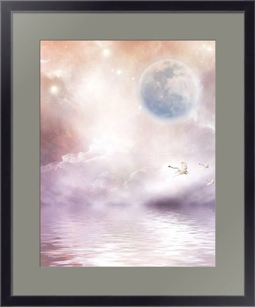 Постер Лебеди между водой и луной с типом исполнения Под стеклом в багетной раме 221-01