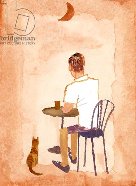 Постер Drink coffee at the cafe while watching the moon,2016, с типом исполнения На холсте без рамы